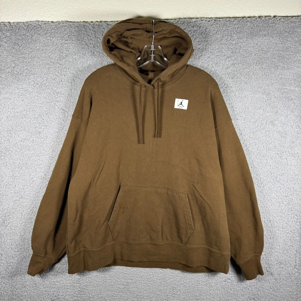Jordan Flight Mens Oversized Fit Hoodie Brown Cotton Pullover Sweatshirt‎ Medium